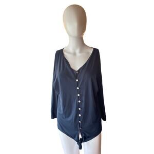 Valerie Stevens Women’s Button Front Tie Hem Blouse Navy Blue Size M